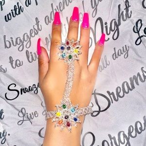 Hand & Wrist Custom Accessory. Connects Ring & Bracelet. Flowers Beading Unique!